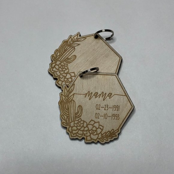 Custom Mama Birth Dates Keychain Succulent Design - Picture 3 of 3